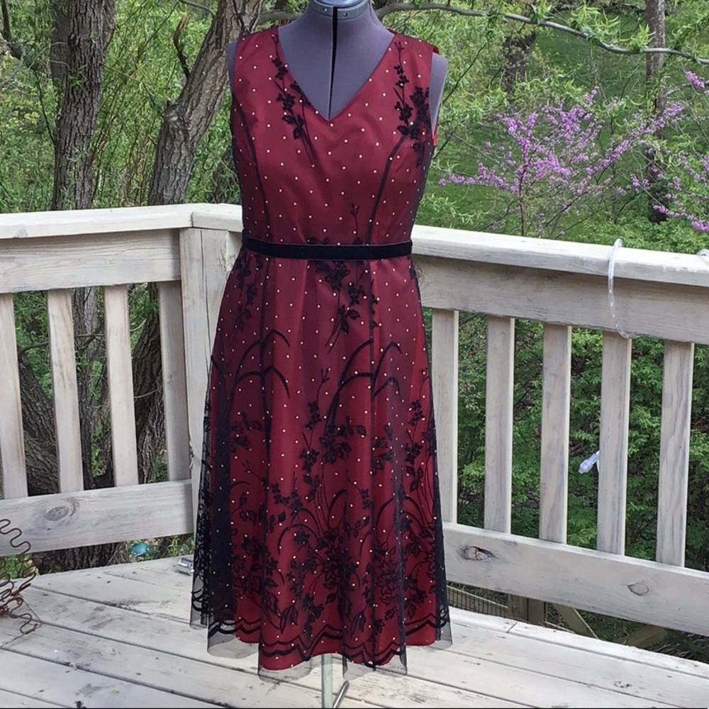 Coldwater Creek Burgundy Mesh Overlay Dress 14P